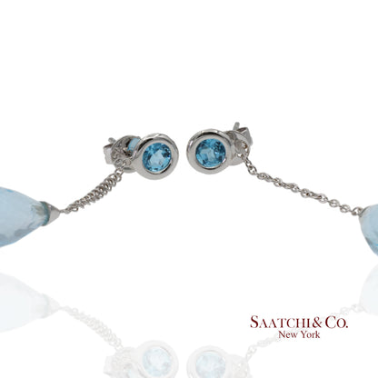 18K 750 Solid White Gold Blue Topaz Drop Earrings