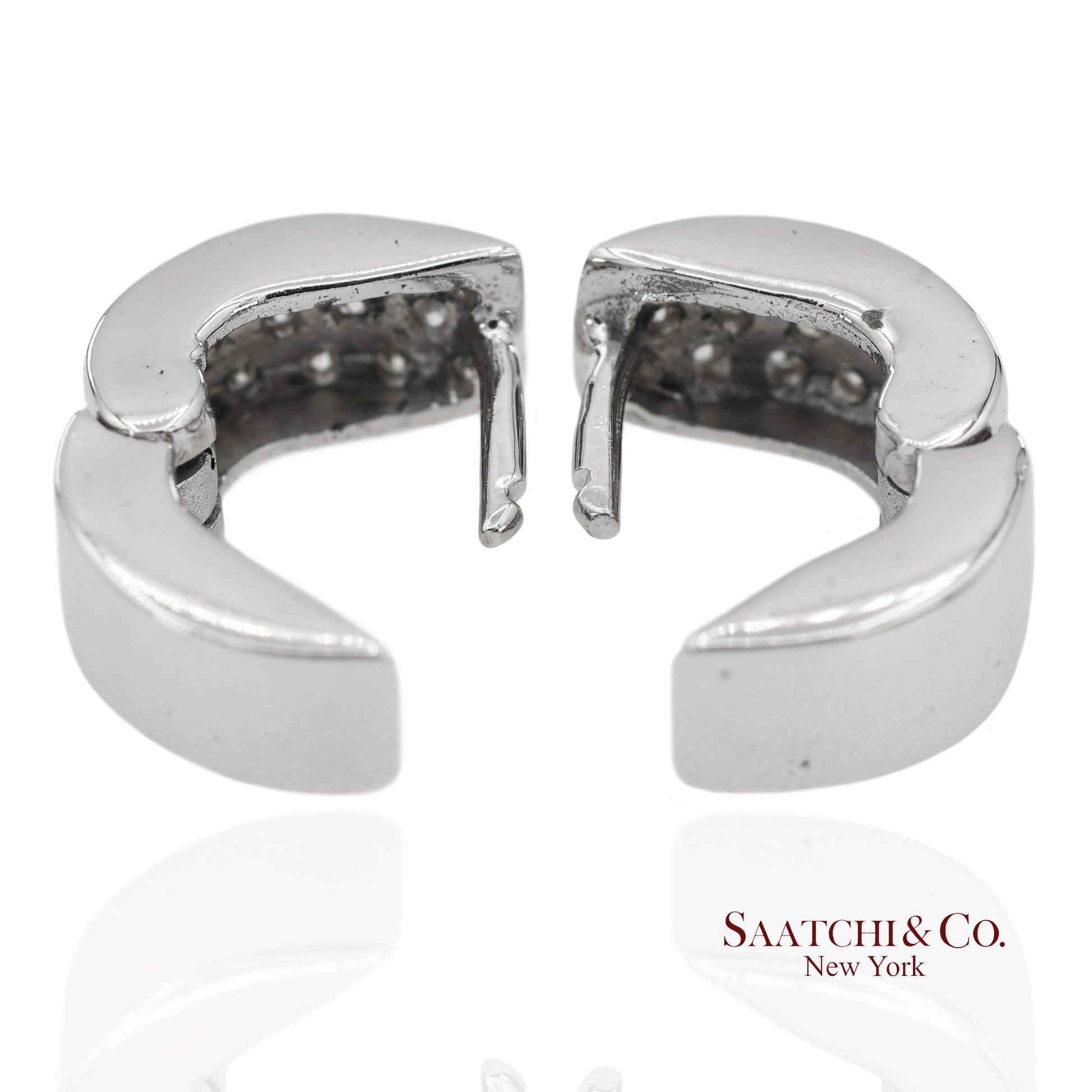 18K 750 Solid White Gold Natural Diamond Huggie Hoop Earrings
