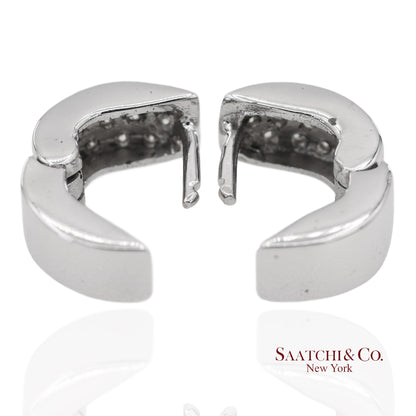 18K 750 Solid White Gold Natural Diamond Huggie Hoop Earrings