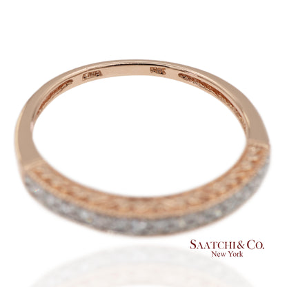 14K 585 Solid Rose Gold Engraving and Milgrain Natural Diamond Band Ring
