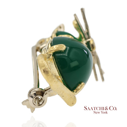 18K 750 Solid Yellow Gold Natural Ruby Eyes & Green Gemstones Cat Pin Brooch