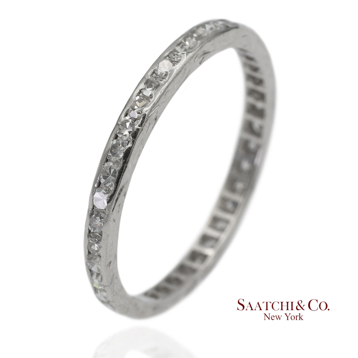 Vintage Platinum 0.60 ct Natural Diamond HandMade Engraved Eternity Band Ring