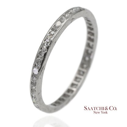 Vintage Platinum 0.60 ct Natural Diamond HandMade Engraved Eternity Band Ring