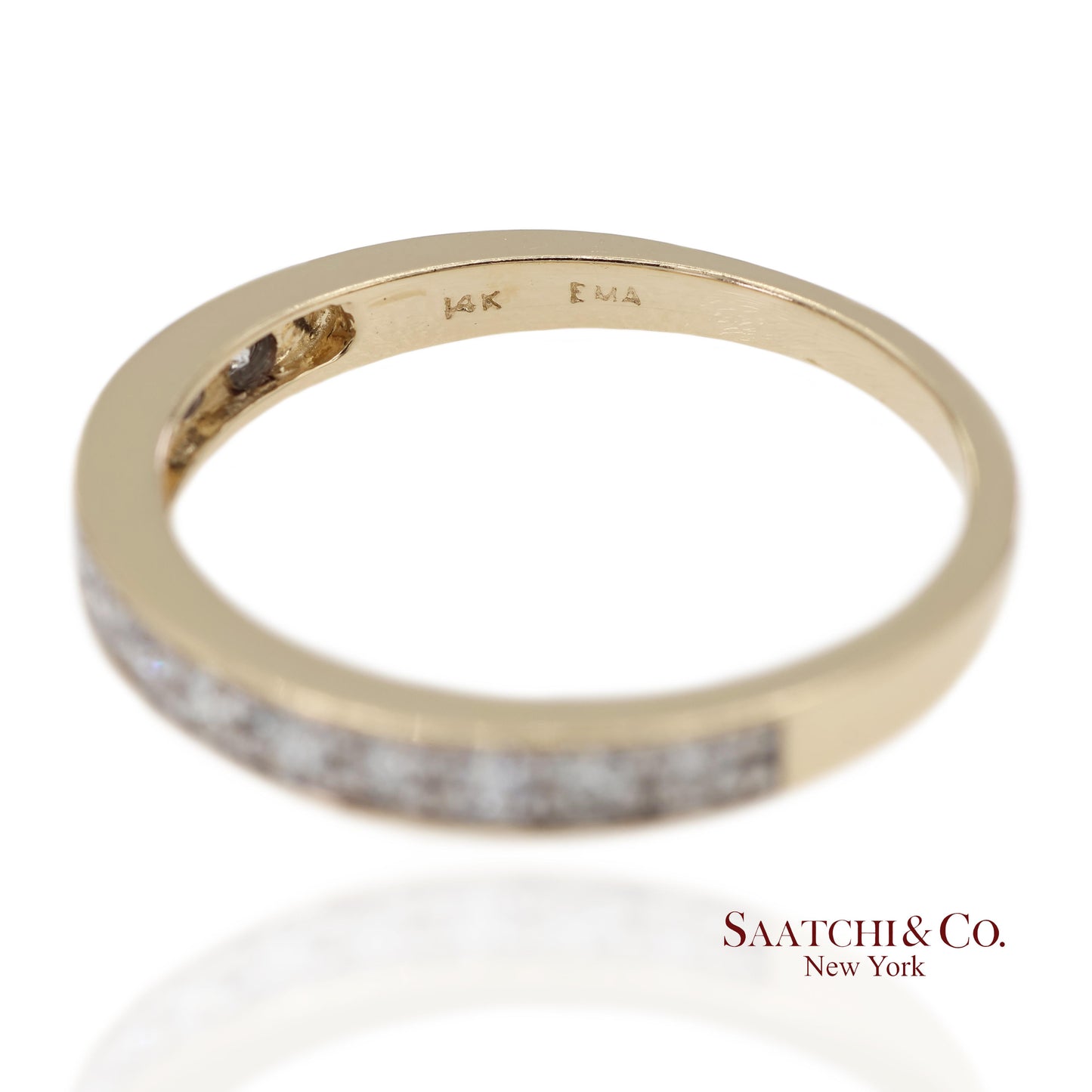 14K 585 Solid Yellow Gold Natural Diamond Band Ring