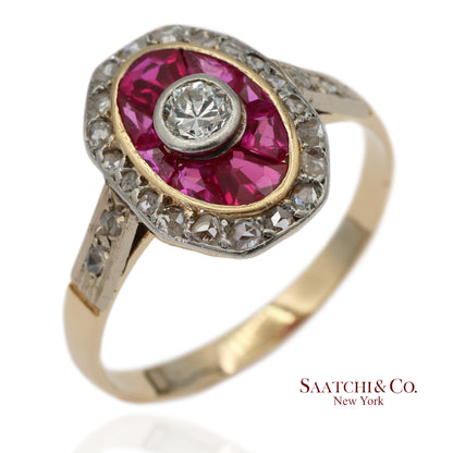 Vintage Two Tone 14K Yellow and White Gold Natural Diamond Ring