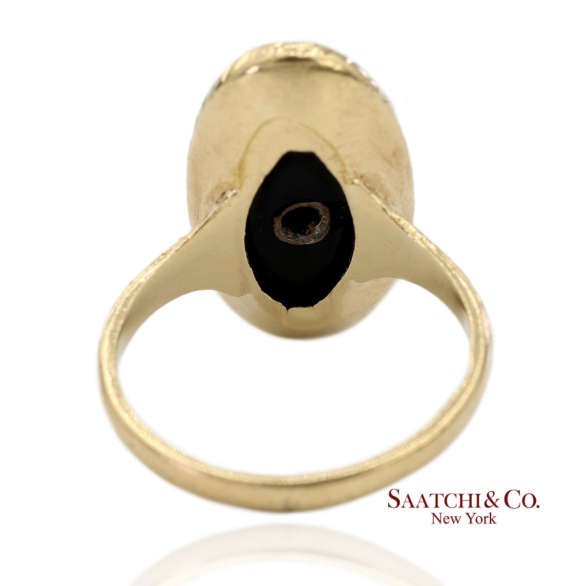 Vintage 14K Solid Yellow Gold Oval Black Onyx and Diamond Ring