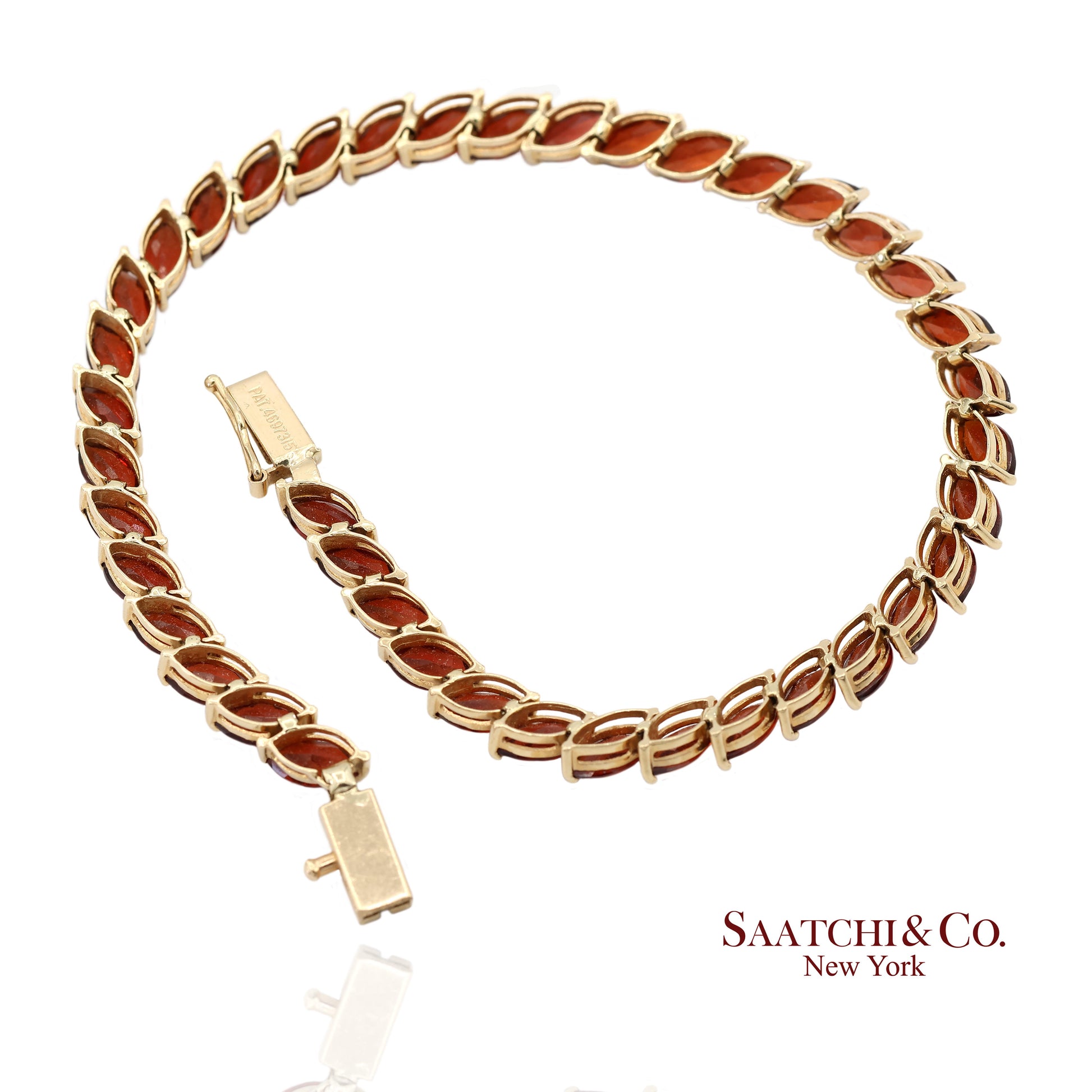 Vintage 14K 585 Solid Yellow Gold Red Garnet Marquise Cut Tennis Bracelet