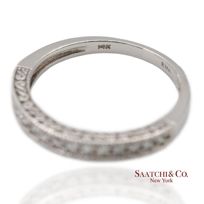 14K 585 Solid White Gold Side Engraving Milgrain Natural Diamond Band Ring