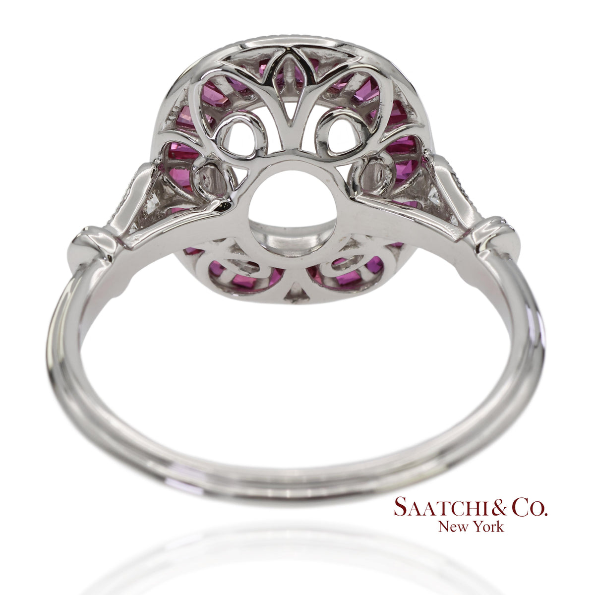 14K White Gold 0.10 ct Natural Diamond and 1.10 ct Natural Ruby Semi Mount Ring