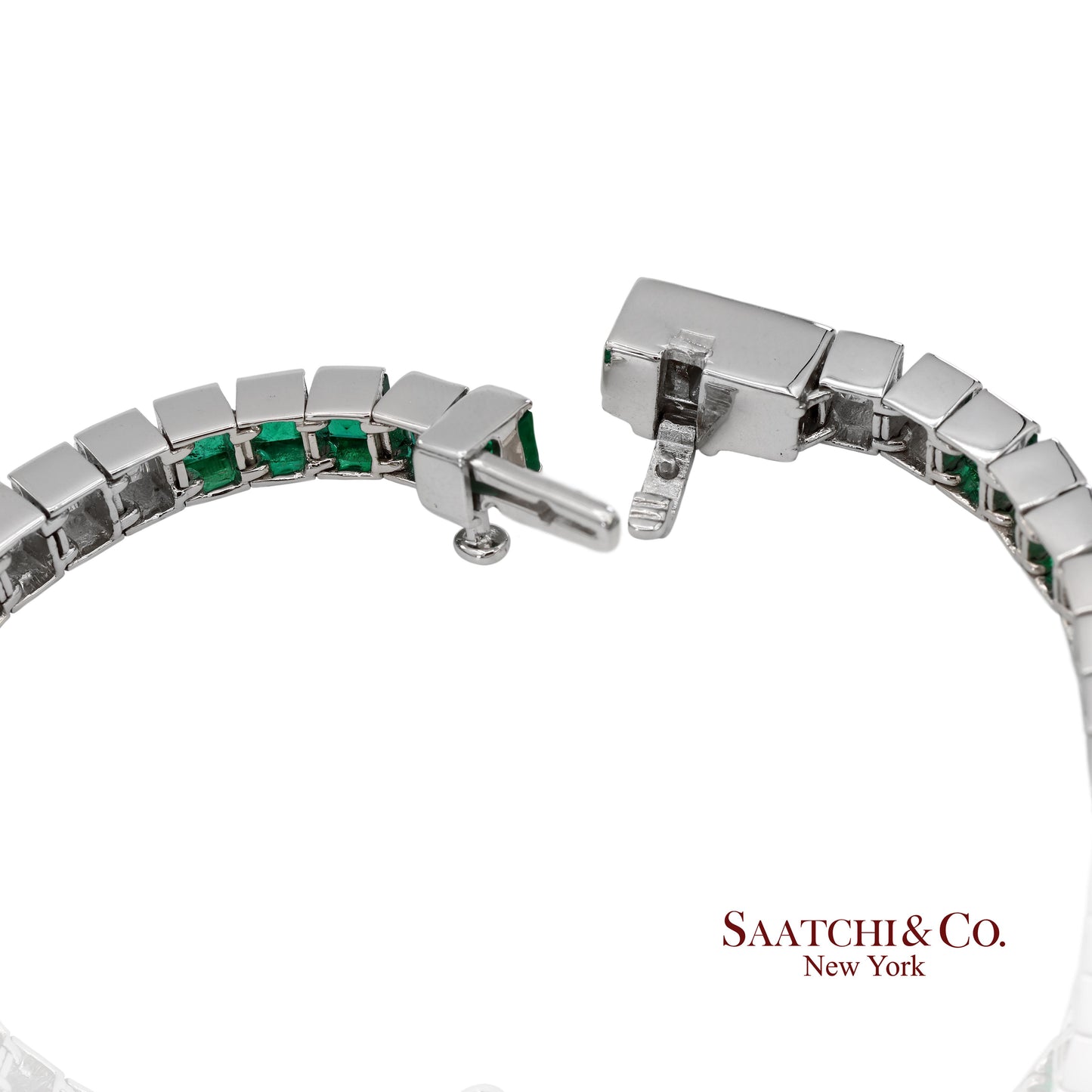 Platinum 950 Custom Made Natural Diamond and Emerald Bezel Tennis Bracelet