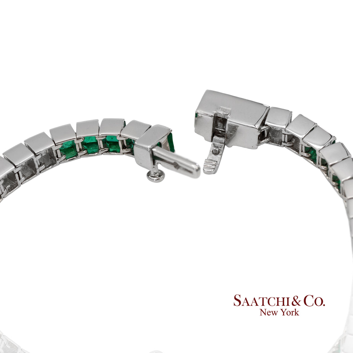 Platinum 950 Custom Made Natural Diamond and Emerald Bezel Tennis Bracelet