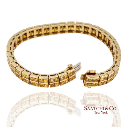 12.50 Ct Natural Yellow Sapphire Princess Cut Bracelet in 18K Yellow Gold