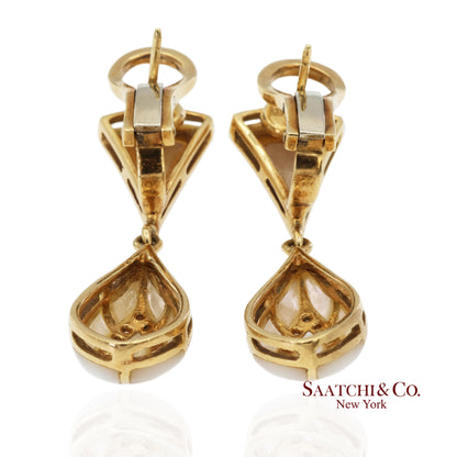 18K Yellow Gold 0.50 ct Natural Diamond and Mother of Pearl Omega Back Earrings