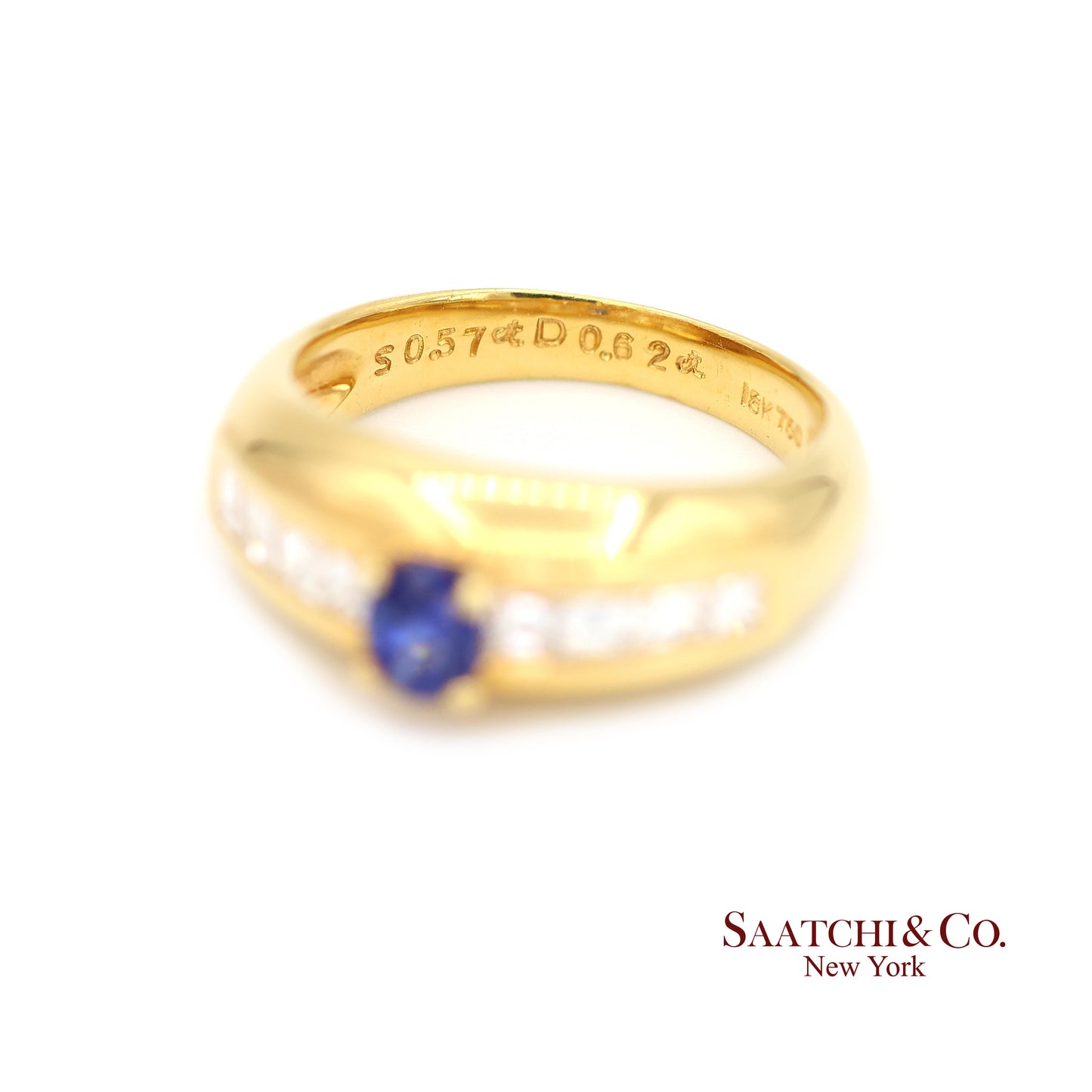 18k (750) Yellow Gold Natural Blue Sapphire and Natural Diamond Ring