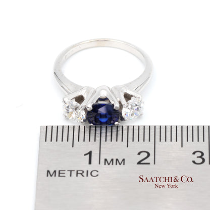 18k (750) White Gold Natural Sapphire and Diamond Ring Size 5