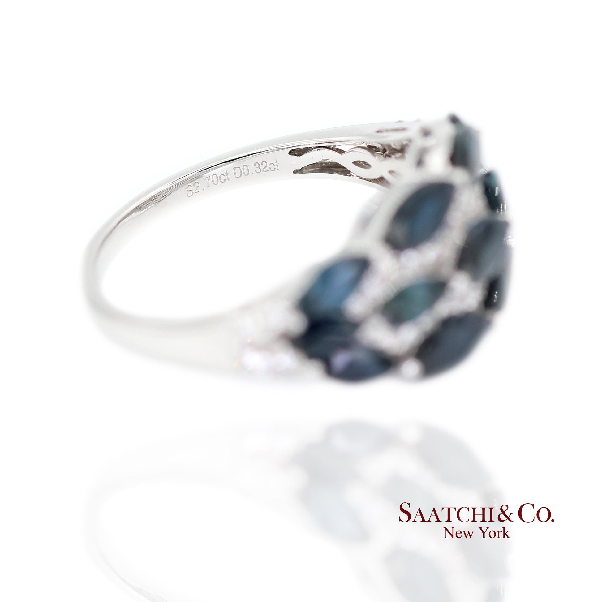 18k (750) White Gold Natural Diamond and Sapphire Ring Size 6.5