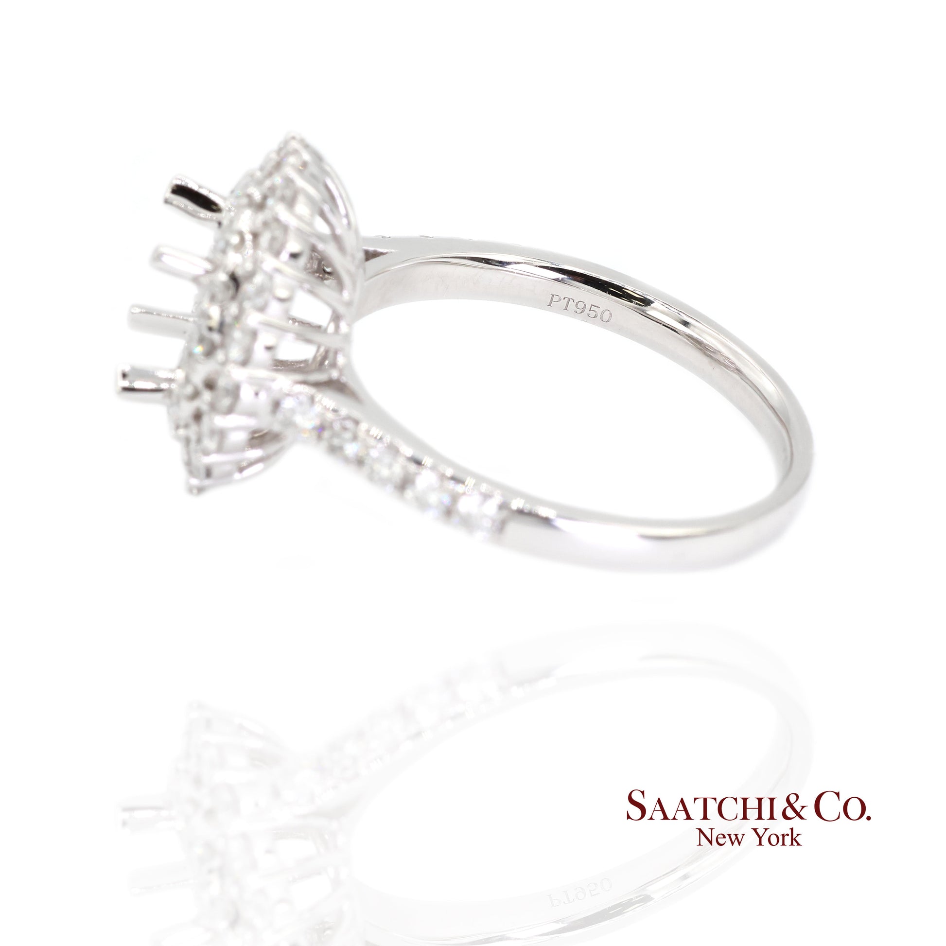 Platinum 950 Natural Brilliant Diamond Mounting Ring Size 6.5