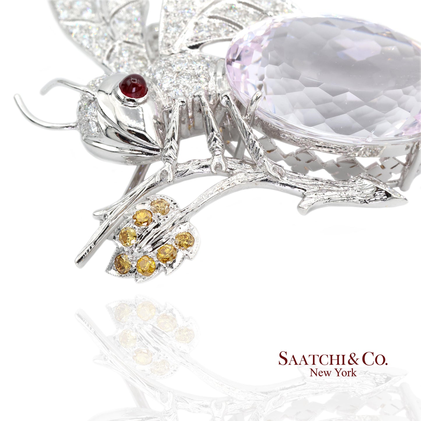 18K(750) Natural White Diamond with Kunzite stone Bee  Pin/Brooch/Pendant