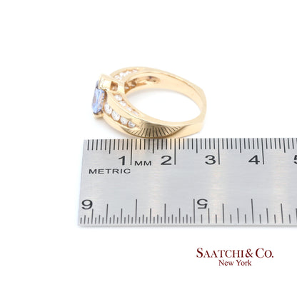 Vintage 14K Yellow Gold Natural Blue Sapphire and Diamond Ring