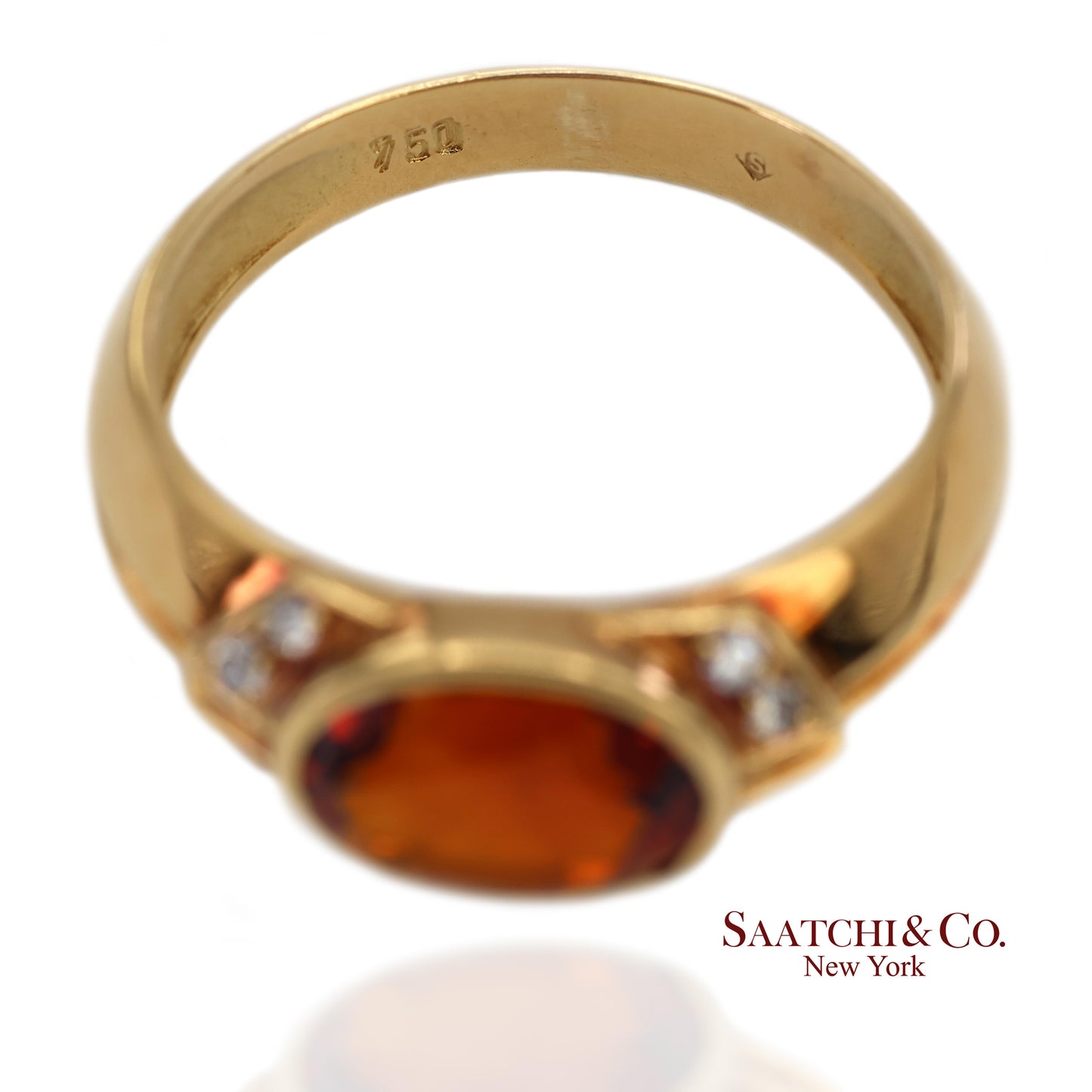 18K(750) Solid Yellow Gold Natural Diamond Mandarin Garnet Ring
