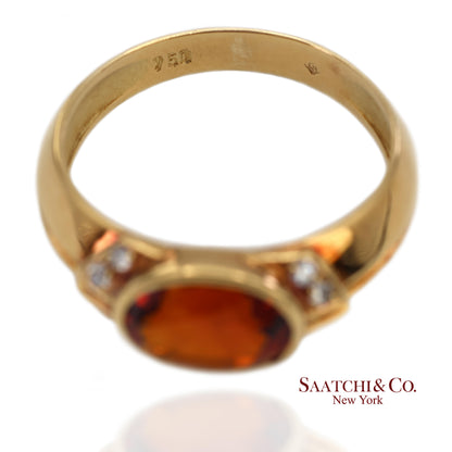 18K(750) Solid Yellow Gold Natural Diamond Mandarin Garnet Ring