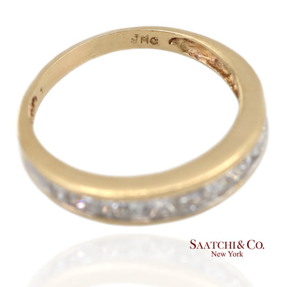 14K(585) Solid Yellow Gold Princess Cut Natural Diamond Band Ring