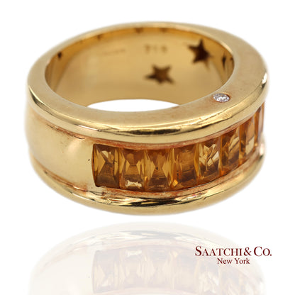 18K(750) Solid Yellow Gold Natural Diamond and Citrine Wide Band Ring