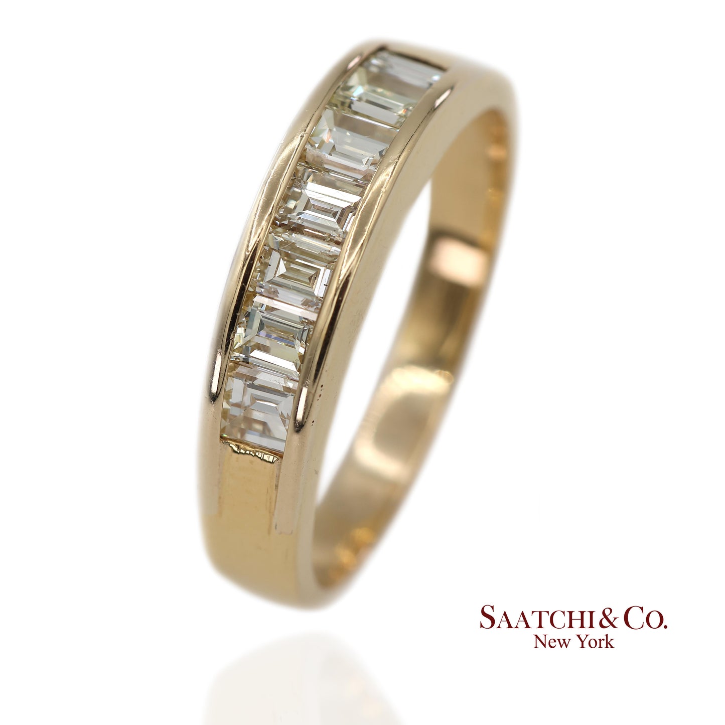 14K(585) Vintage Solid Yellow Gold Natural Baguette Diamond Band Ring