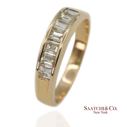 14K(585) Vintage Solid Yellow Gold Natural Baguette Diamond Band Ring