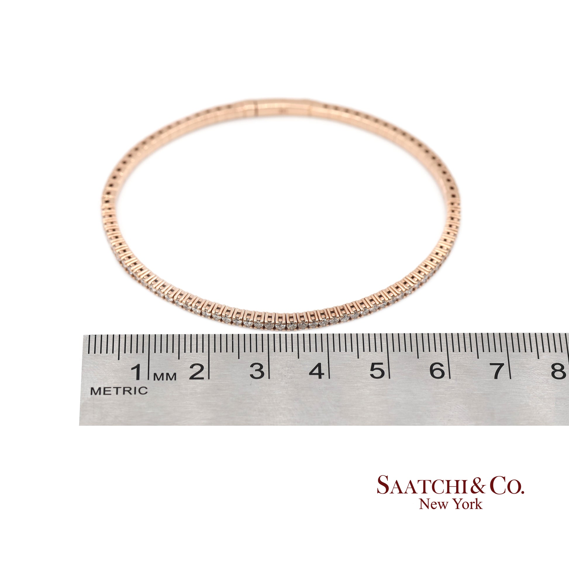 14K (585) Solid Rose Gold Flexible Natural Diamond Bangle Tennis Bracelet