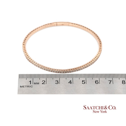 14K (585) Solid Rose Gold Flexible Natural Diamond Bangle Tennis Bracelet