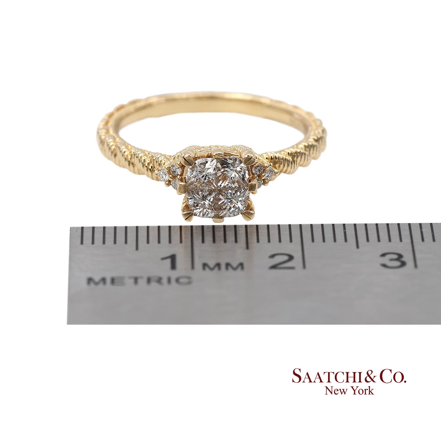 Judith Ripka 14K (585) Yellow Gold Natural Diamond Square Illusion Band Ring
