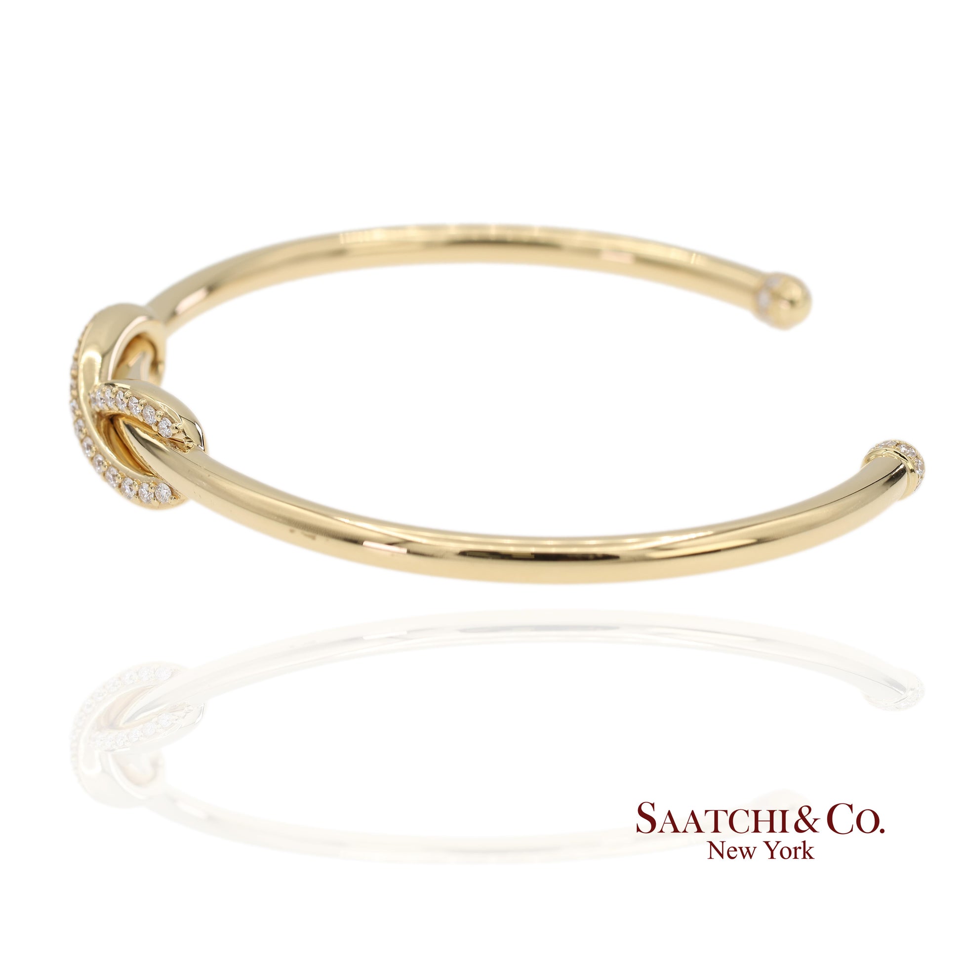 Tiffany & Co. Infinity Cuff 18K 750 Yellow Gold Natural Diamond Bangle Bracelet