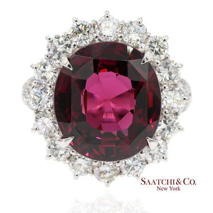GIA Certified Solid Platinum 900 Natural Diamond and Natural Garnet Ring
