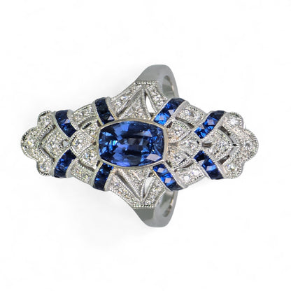 Stunning 18K (750) White Gold - Natural VVS Diamond & Blue Sapphire: Ring