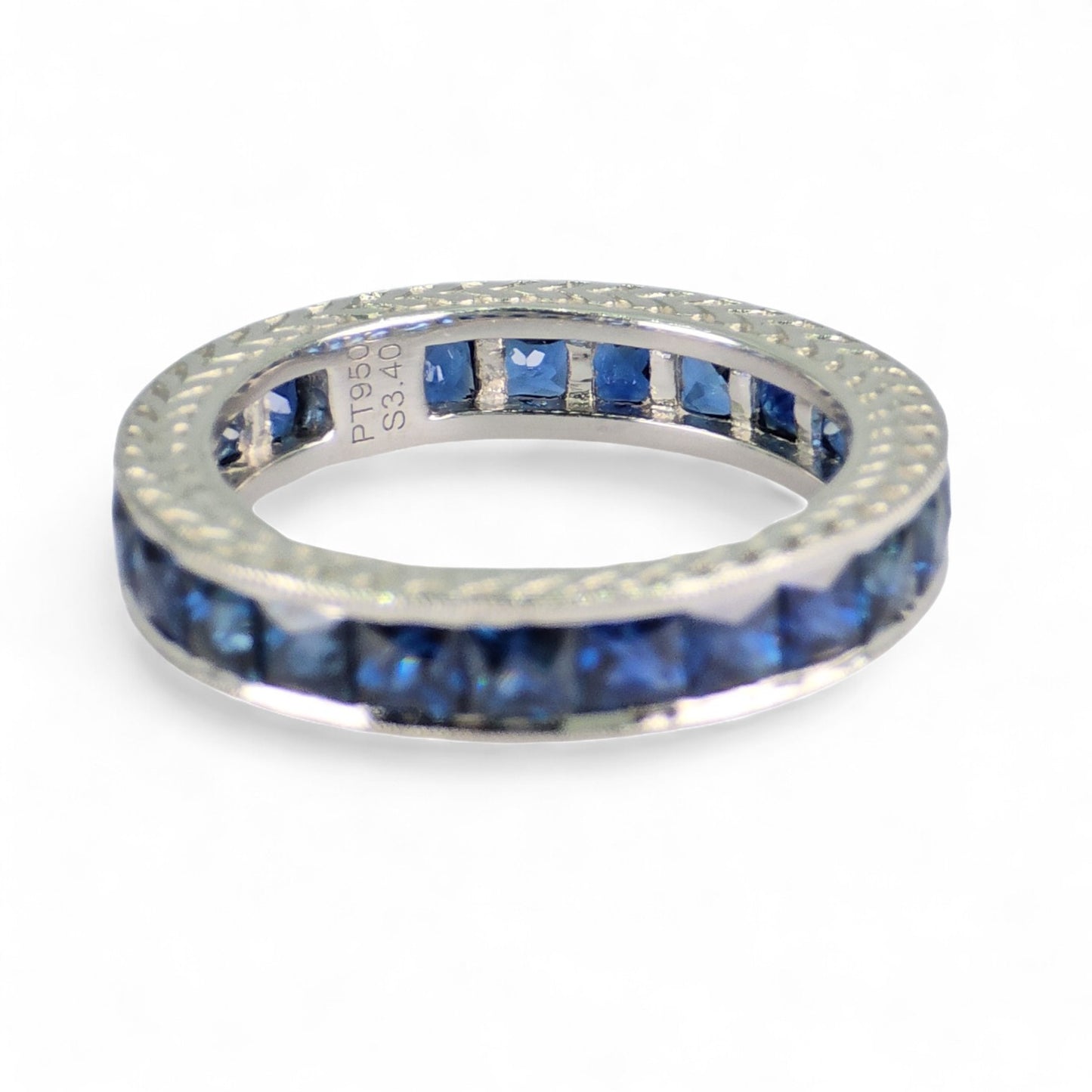 Stunning Platinum(950) Engraved Natural Blue Sapphire: Ring Band, Size 5.5