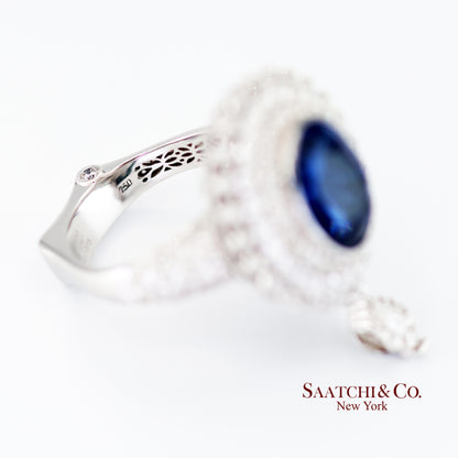 18k (750) White Gold Convertible Ring in Natural Sapphire and Natural Diamond