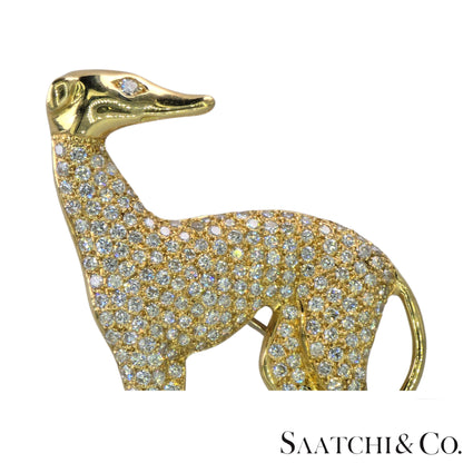 18k (750) Yellow Gold Natural Diamond Dog shape Brooch