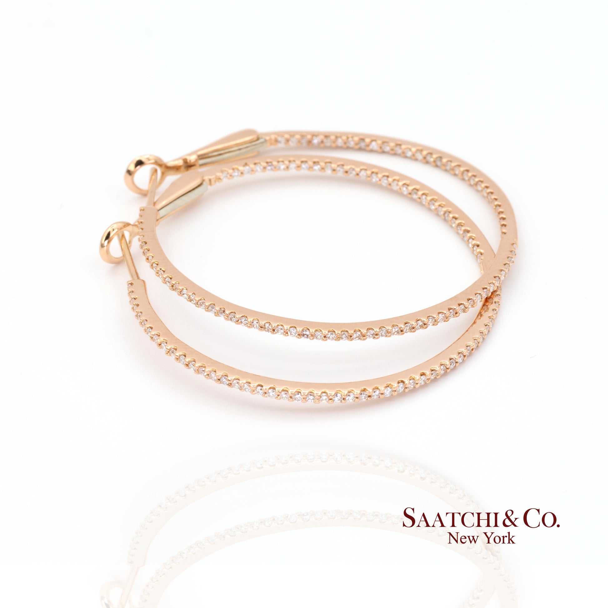 18k (750) Rose Gold Natural Diamond Hoop Earrings