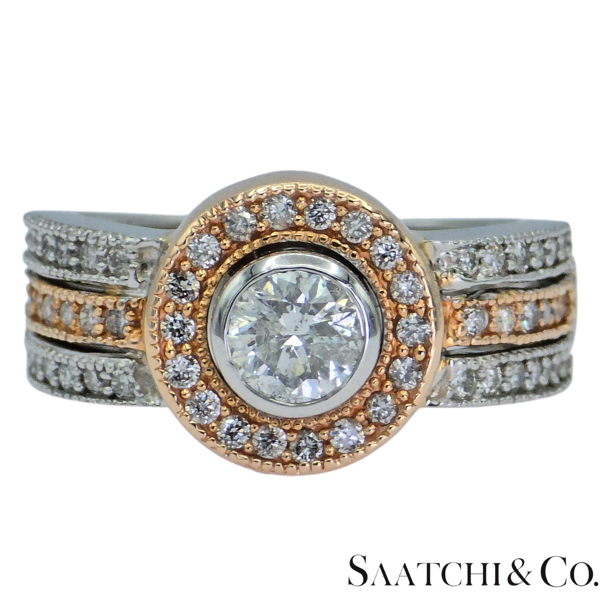 14K (585) White and Rose Gold Natural Diamond Ring