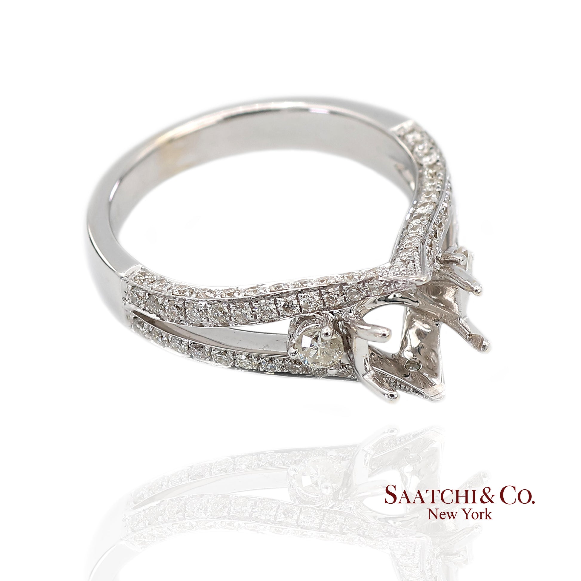 18K (750) White Gold Natural Brilliant Diamond Semi Mount Ring Size 6.5