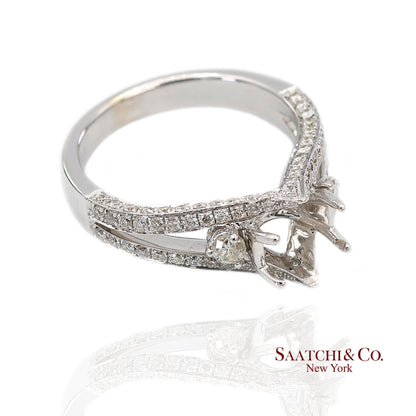 18K (750) White Gold Natural Brilliant Diamond Semi Mount Ring Size 6.5