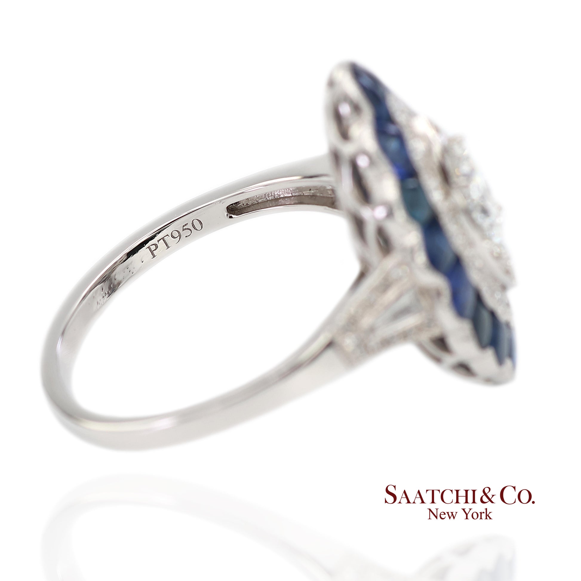 Platinum (950) Natural Diamond and Natural Sapphire Milgrain Ring