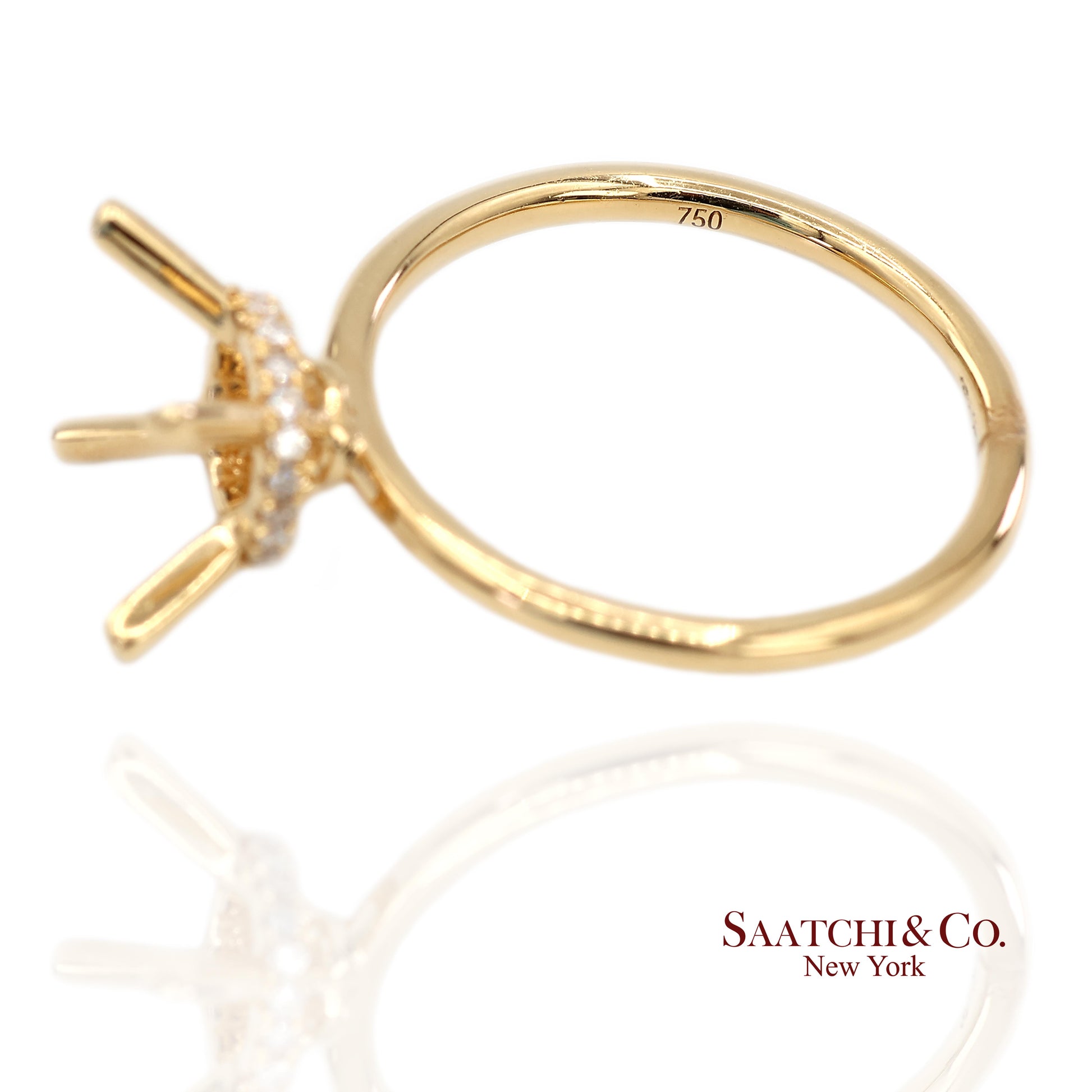 18K (750) Yellow Gold Natural Brilliant Diamond Semi Mount Ring Size 6