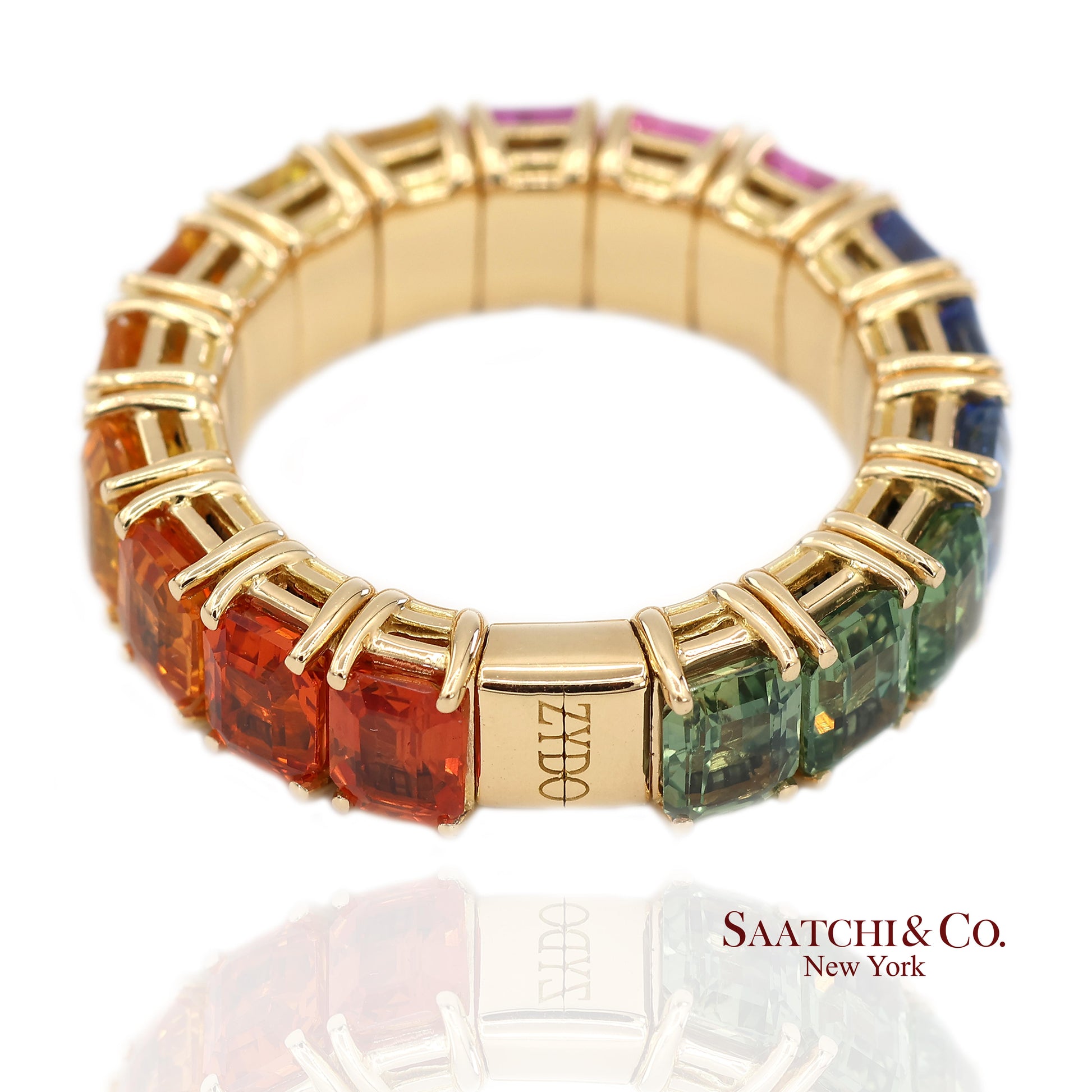 18K(750) Yellow Gold Zydo Italian Rainbow Natural Sapphire Eternity Stretch Ring