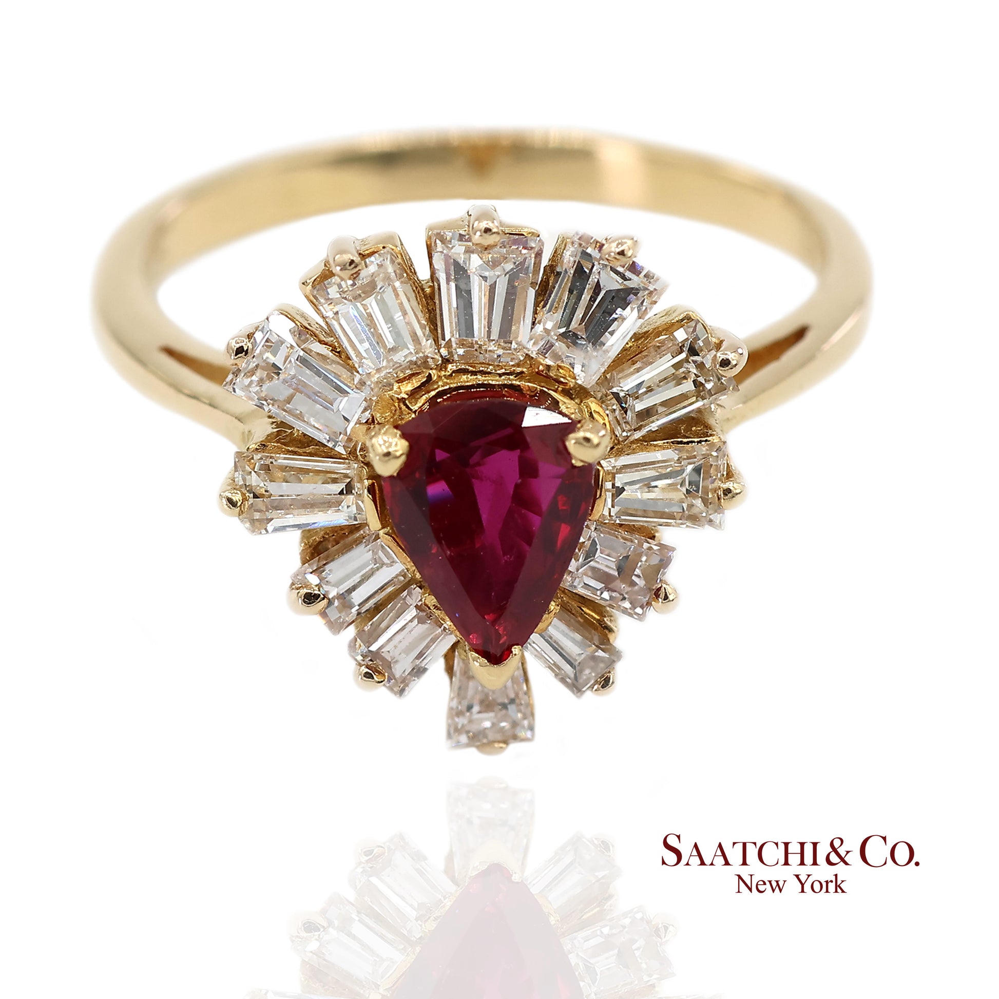 18K(750) Yellow Gold Natural Diamond Ballerina Ruby Ring