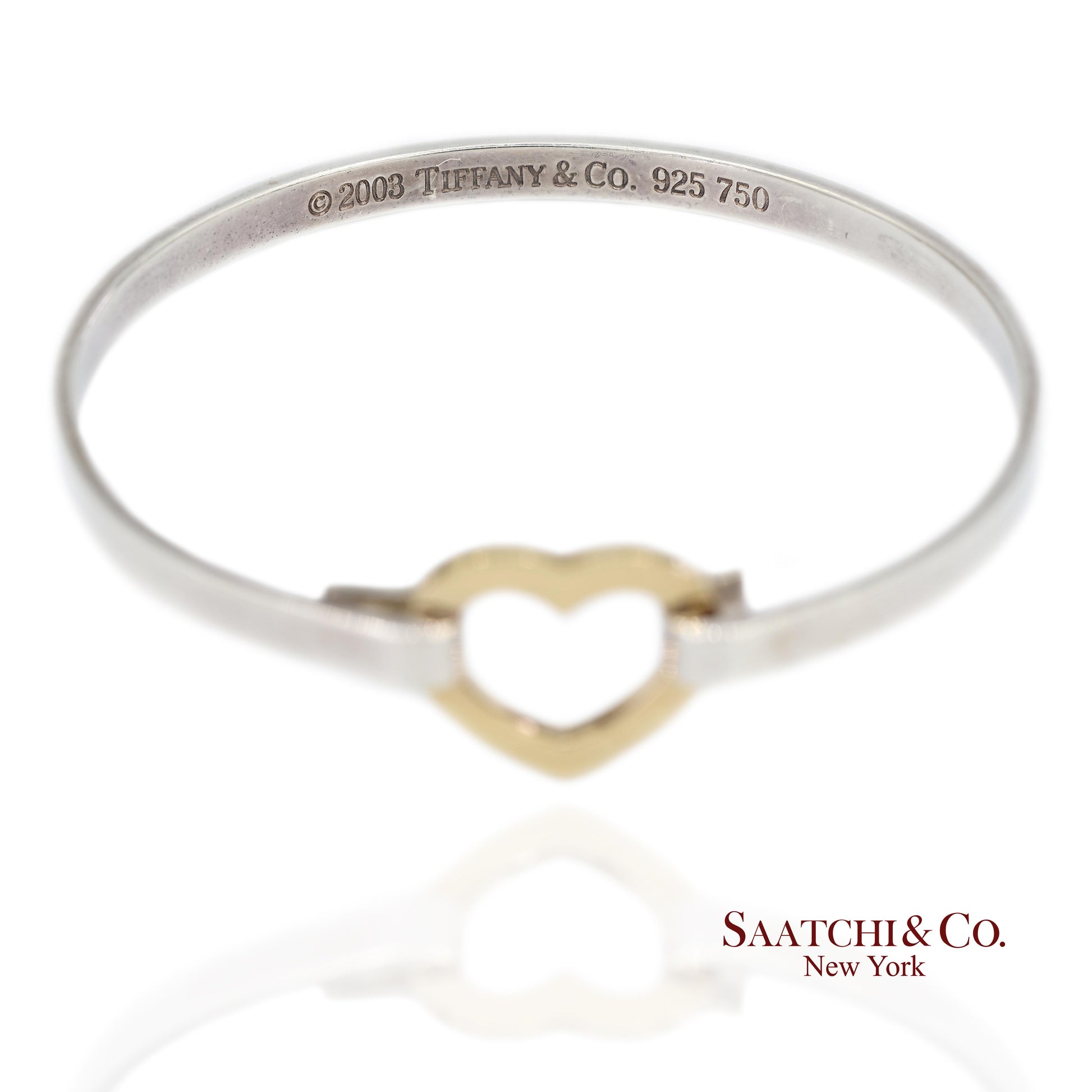 18K(750) Yellow Gold and Tiffany & Co 925 Sterling Silver Heart Bangle Bracelet