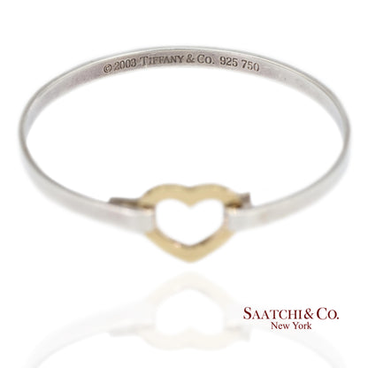 18K(750) Yellow Gold and Tiffany & Co 925 Sterling Silver Heart Bangle Bracelet