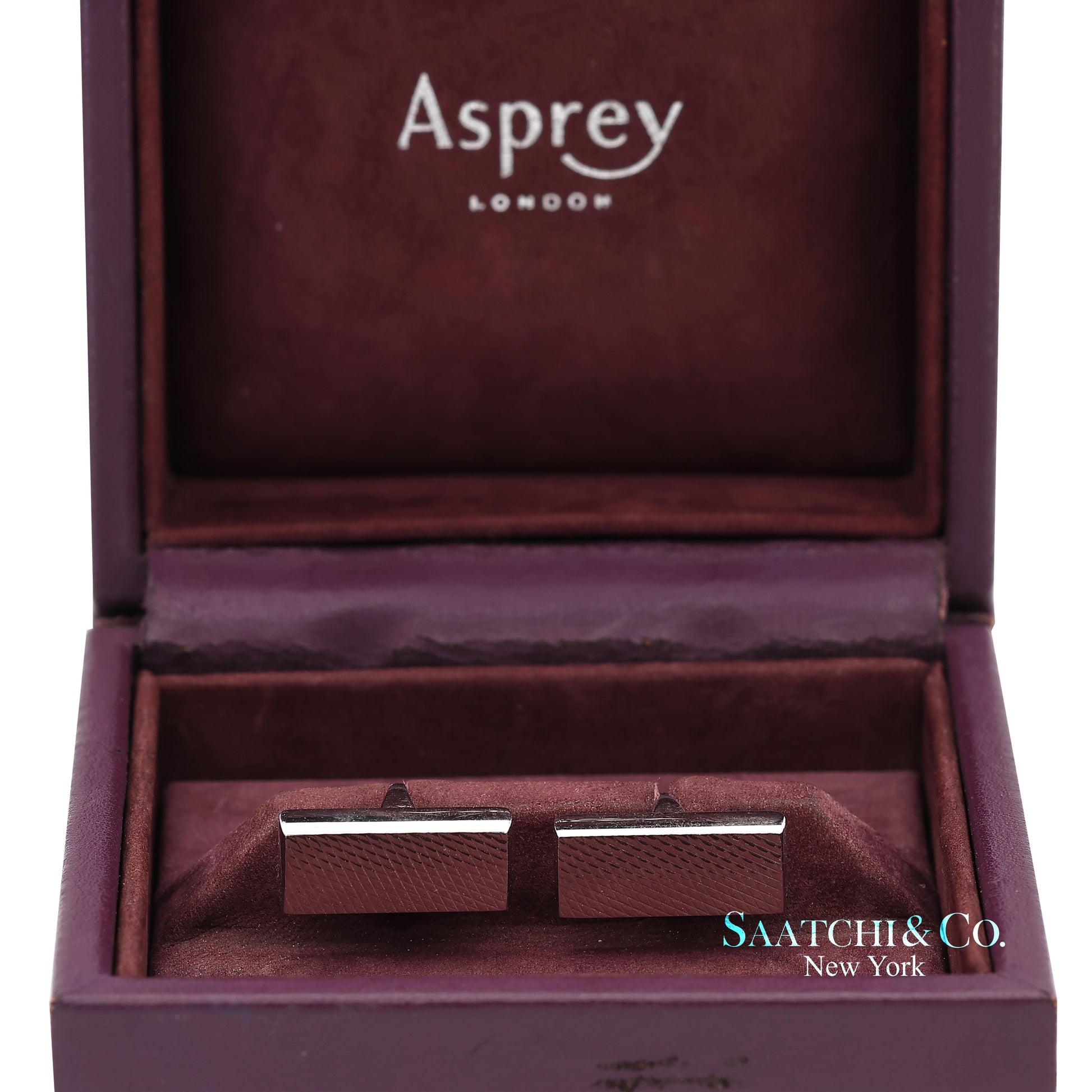 Asprey London 18K(750) Solid White Gold Classic Rectangular Crosshatch Cufflinks