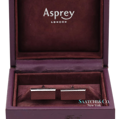 Asprey London 18K(750) Solid White Gold Classic Rectangular Crosshatch Cufflinks